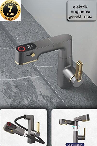 OEM شاشة LED رقمية ذكية لدرجة الحرارة، صنبور حوض الحمام مع مصعد، 4 وظائف، ضما...