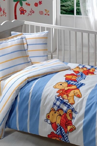Rahşan Home %100 Pamuk Bebek Sık Dokuma Kumaş Nevresim Takımı Mavi Bebek Oyun...
