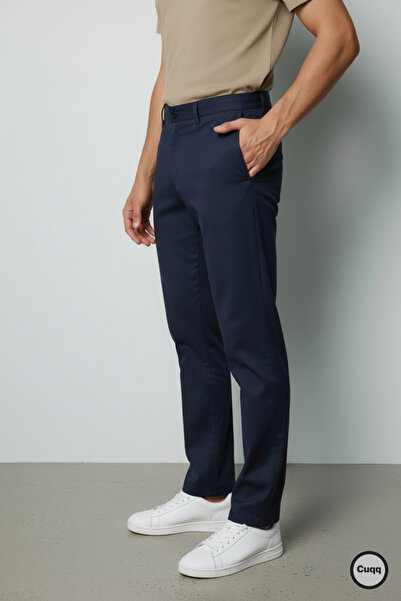 Cuqq Denim Erkek Lacivert Renk İtalyan Kesim Esnek Likralı Kumaş Pantolon