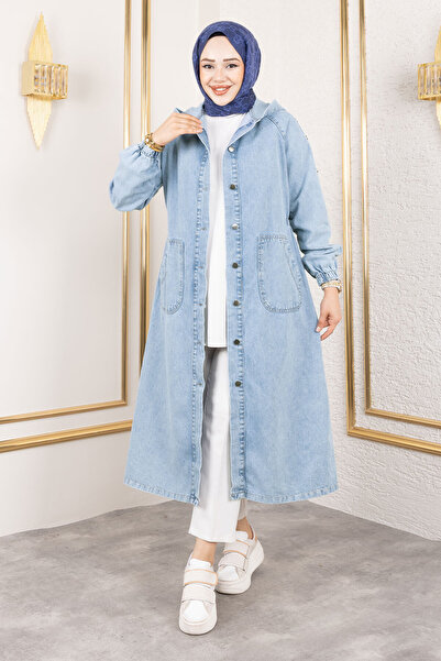Tesettür Dünyası Джинси з заклепками на рукавах TSD230643 Світло-синій