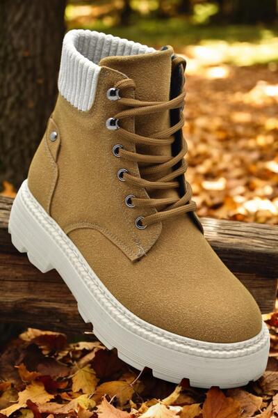 ISPARTALILAR 778 Model Winter Women's Boots - Lace-Up and Zip-Up, Nubuck Material