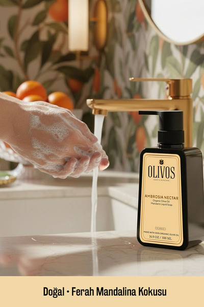 Olivos Doğal Zeytinyağlı Mandalina Sıvı Sabun Mandalinalı Zeytinyağı El Sabunu Nemlendirici 2 Adet 500 Ml