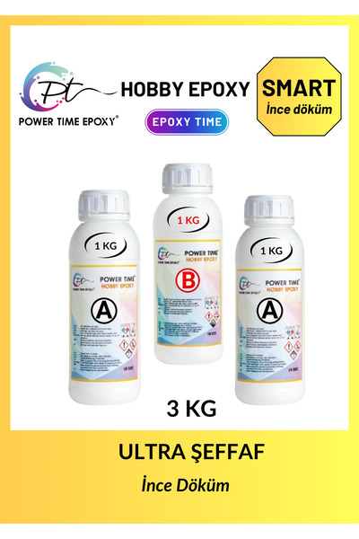 POWER TIME EPOXY 3 Kg Hobi Epoxy Smart/ Ultra Şeffaf Ve Parlak Epoksi Reçine Ince Döküm
