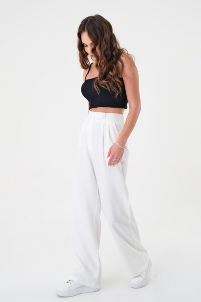 Hazel Kadın Beyaz Kore Model Palazzo Pantolon