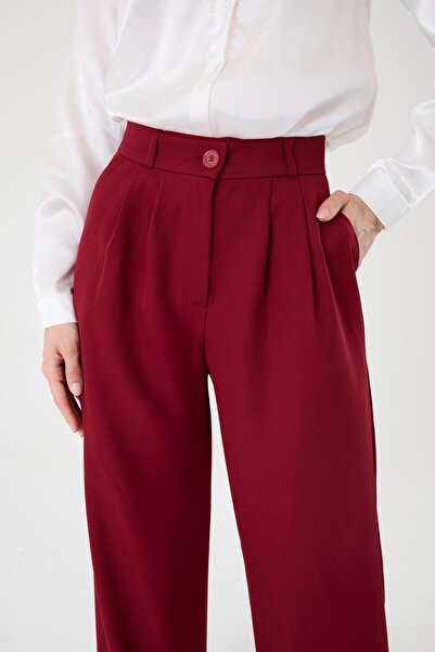 Hazel Kadın Bordo Yüksek Bel Palazzo Pantolon