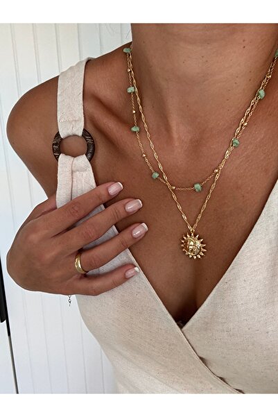Miliva İkili Güneş Kolye | Zincir Güneş Kolye | Kombin Kolye | Yazlık Kolye
