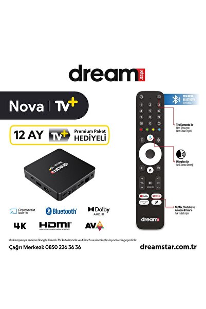 Dreamstar Nova | TV+ (12 AY TV+ PREMİUM ÜYELİK HEDİYELİ) 4K Lisansli Android TV Box | 32GB Hafıza