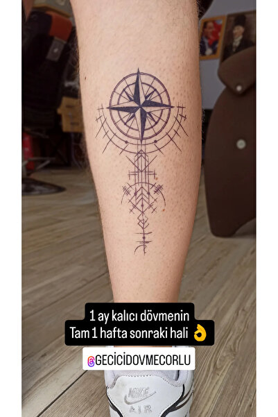 Trakya Tattoo Yarı Kalıcı Dövme Viking Pusula Yarım Kol Geçici Dövme GZ-367