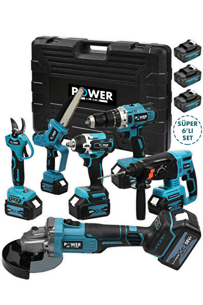 POWER BLACK GERMAN 58VF Brushless 6'lI Set Şarjlı Hilti Şarjlı Taşlama Şarjlı Darbeli Matkap MAKAS&TESTERE
