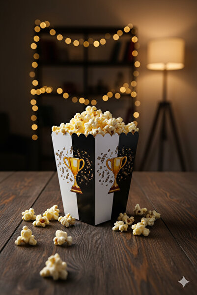 Deniz Party Store علبة رقائق الذرة من الورق المقوى باللونين الأبيض والأسود 8 قطع