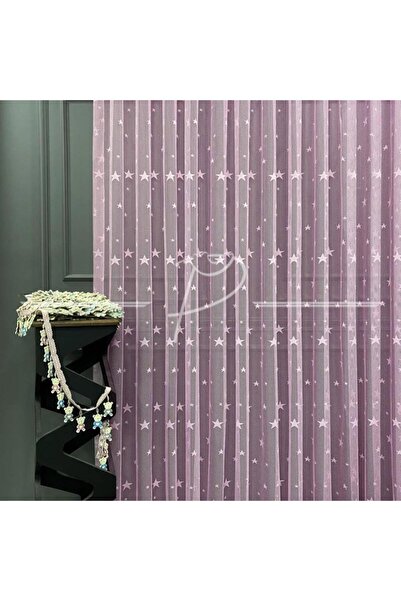 Buem Pembe Yıldızlı Kız Çocuk Odası 1 / 3 Sık Pileli Bebek Perdesi Tül, Perde, Blackout,