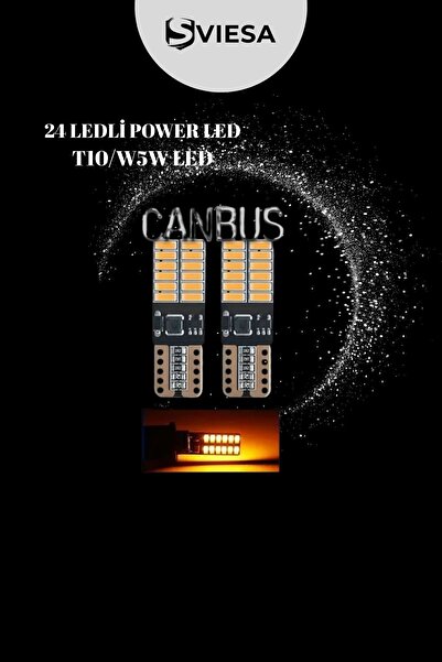 Sviesa T10 Dipsiz W5w Canbus 24 Ledli Turuncu Park Plaka Ampulü (2 Adet)