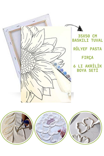 Puzzle Rölyef Boyama Rölyef Pasta Tuval Seti Fırça + Boya Dahil (çıtalı) 35x5...