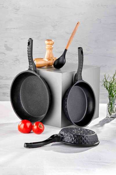 Taç Bella Döküm 3'lü Tava Seti Siyah 20 Cm / 24 Cm / 28 Cm