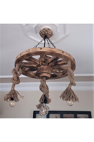 Otantik Çarşı Otantik Çarşı Ahşap Halatlı Teker Avize 50 cm. 4'lü