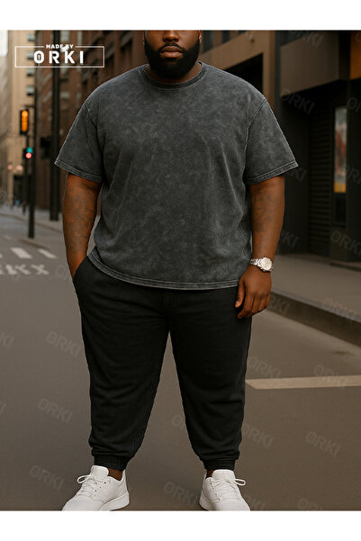 EFFRENATU Power Fit - Oversized Black Tie-Dye T-Shirt & Black Pants Tracksuit Set