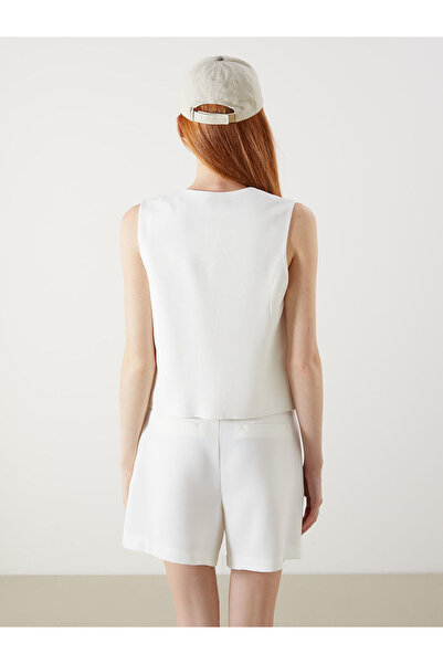 LC Waikiki XSIDE Beyaz V Yaka Keten Karışımlı Kadın Klasik Yelek