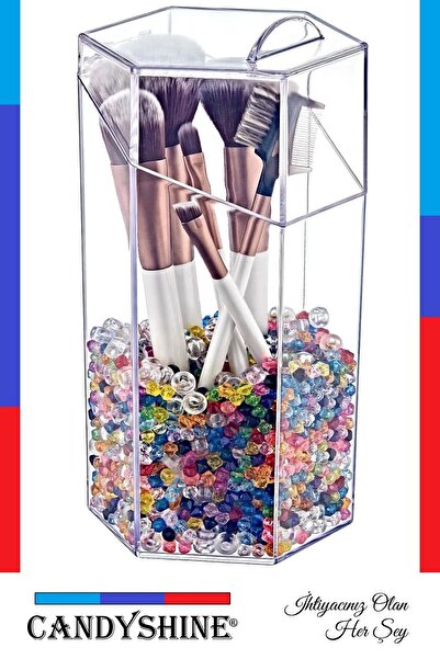 CandyShine Велика косметична щітка з кришкою - багатофункціональний декоративний шестикутний органайзер