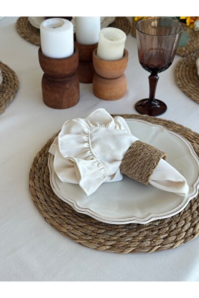 Decamor home 6 Pieces Ecru Frilly Napkins Stain Resistant Fabric Velvet Textured