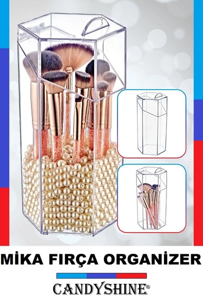 CandyShine Велика косметична щітка з кришкою - багатофункціональний декоративний шестикутний органайзер