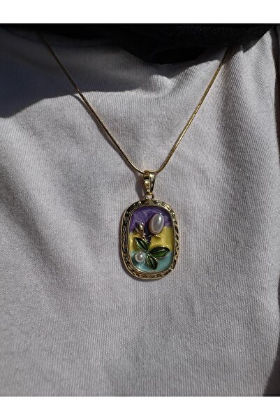 bag and shine Çelik Renkli İnci Yaprak Kolye