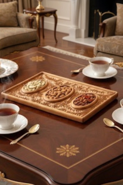 Ayd ahşap * Decorative Wood Carved Tray |   Multi-Purpose Breakfast and Prese...
