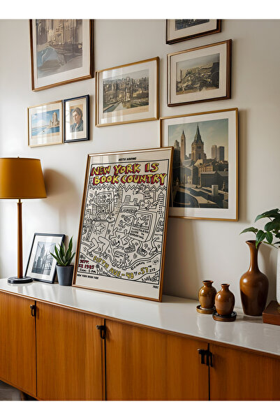 Push Studio Keith Haring - New York - Doğal Ahşap Çerçeveli Tablo