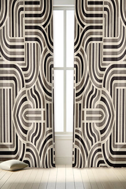 depdekor Dijital Baskılı Desenli Dekoratif Fon Perde ''Gri Çizgi'' (TEK KANAT - IP AYARLI EKSTRAFOR)