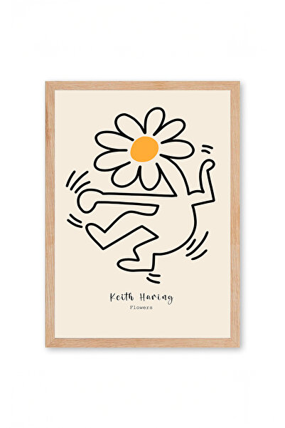 Push Studio Keith Haring - Daisy - Doğal Ahşap Çerçeveli Tablo
