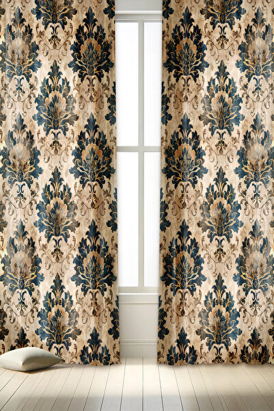 depdekor Dijital Baskılı Desenli Dekoratif Fon Perde ''Vintage motif'' (TEK KANAT - IP AYARLI EKSTRAFOR)