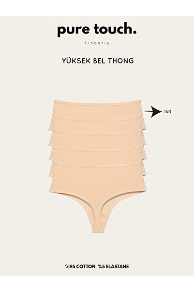 pure touch lingerie Kadın Yüksek Bel Tanga Külot 5'li Paket/Ten