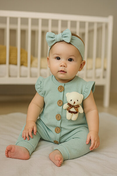 popshops baby Teddy Bear Bandana Jumpsuit