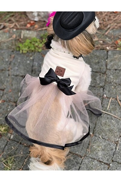 For a Fur Dog Tutu Dress Bow Detailed Cream Powder Black