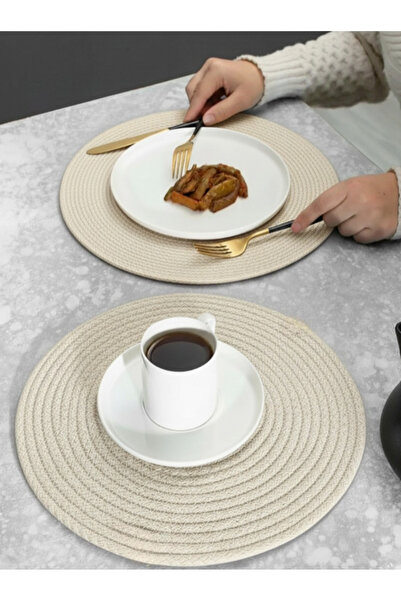 FİNGEV 6 Adet 32cm Yuvarlak Hasır Amerikan Servis Hasır Jüt Örgü Supla Sunum Takımı