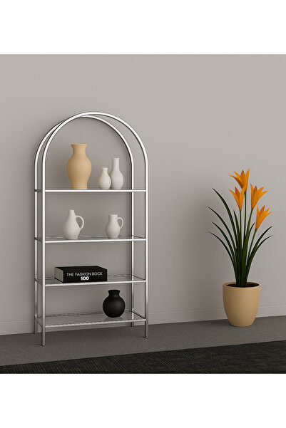 Home Bella Açık Gri Kitaplık Dekoratif Aksesuar Rafı Mutfak Rafı Şeffaf Cam