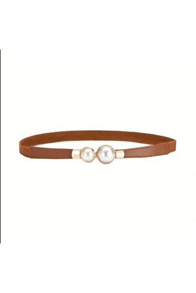 Desre Moda Pearl Detailed Thin Belt with Elastic Back Dress Belt Shirt Belt Coat Belt