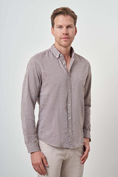 Morven Мъжка риза с яка с копчета и яка от норка, Trend Dynamic Fit