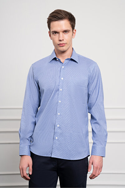 Morven Чоловіча сорочка синього кольору з бавовняної тканини, прямий крій, жорсткий комір