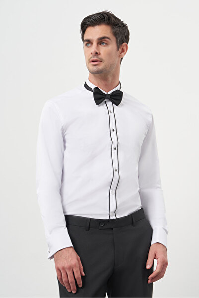 Morven Чоловіча чорна сорочка з білим коміром та вузьким кроєм