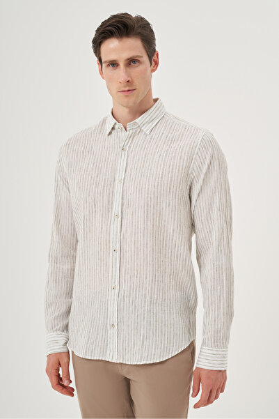 Morven Чоловіча сорочка з зеленого льону Trend Dynamic Fit з британським коміром