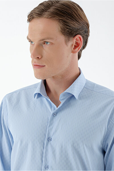 Morven Erkek A. MAVİ Trend Çizgili Panolu İtalyan Yaka Slim Fit Gömlek
