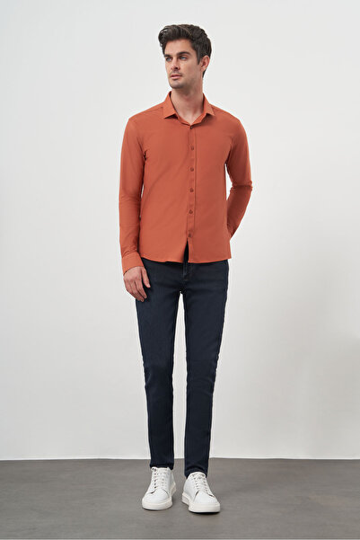 Morven Erkek Kiremit Trend Slim Fit İtalyan Yaka Gömlek