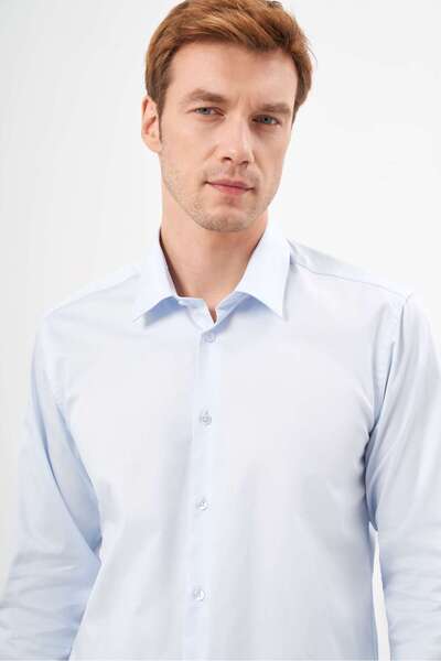 Morven Men's A. Blue Cotton Solid Pattern Hard Neck Slim Fit Shirt