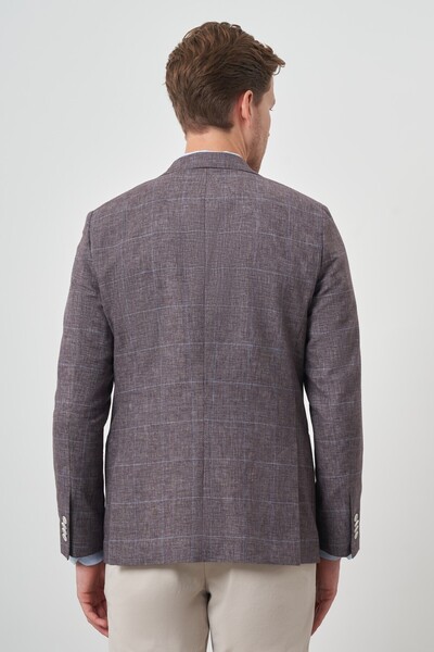 Morven Erkek KAHVE Keten Ekoseli Slim Fit Mono Yaka Ceket