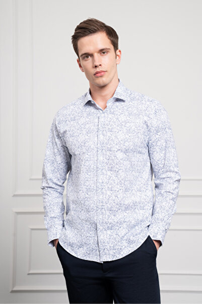 Morven Чоловіча сорочка темно-синя Trend Dynamic Fit з італійським коміром