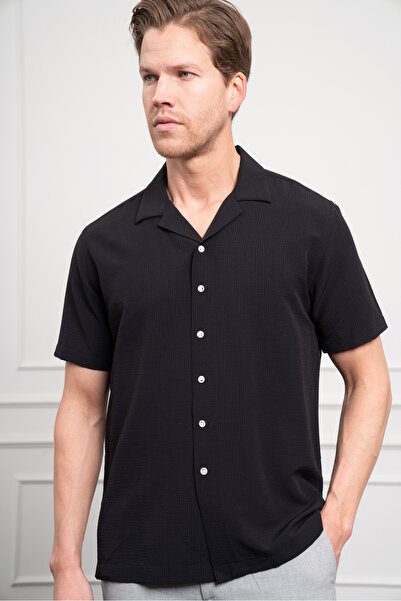 Morven Cămașă neagră cu mânecă scurtă pentru bărbați