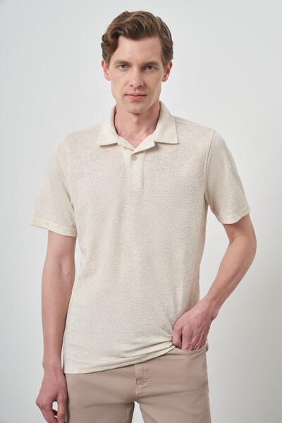 Morven Men's Cream Trendy Lapel Short Sleeve Shirt