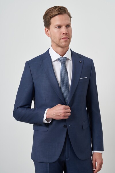Morven Erkek Lacivert Poliviskon Slim Fit Mono Yaka Takım Elbise
