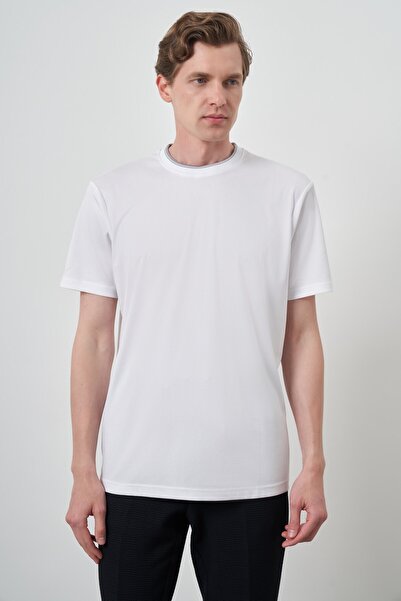 Morven Tricou alb pentru bărbați, cu decolteu, Trend