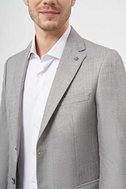 Morven Erkek Gri Poliviskon Slim Fit Mono Yaka Klasik Ceket